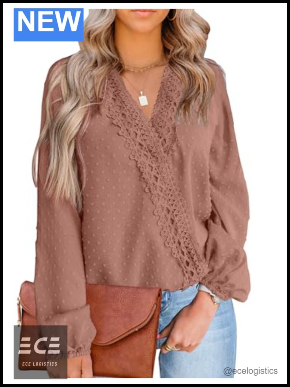Womens V Neck Chiffon Blouse Long Sleeve Pom Pom Lace Crochet Dressy Casual Top